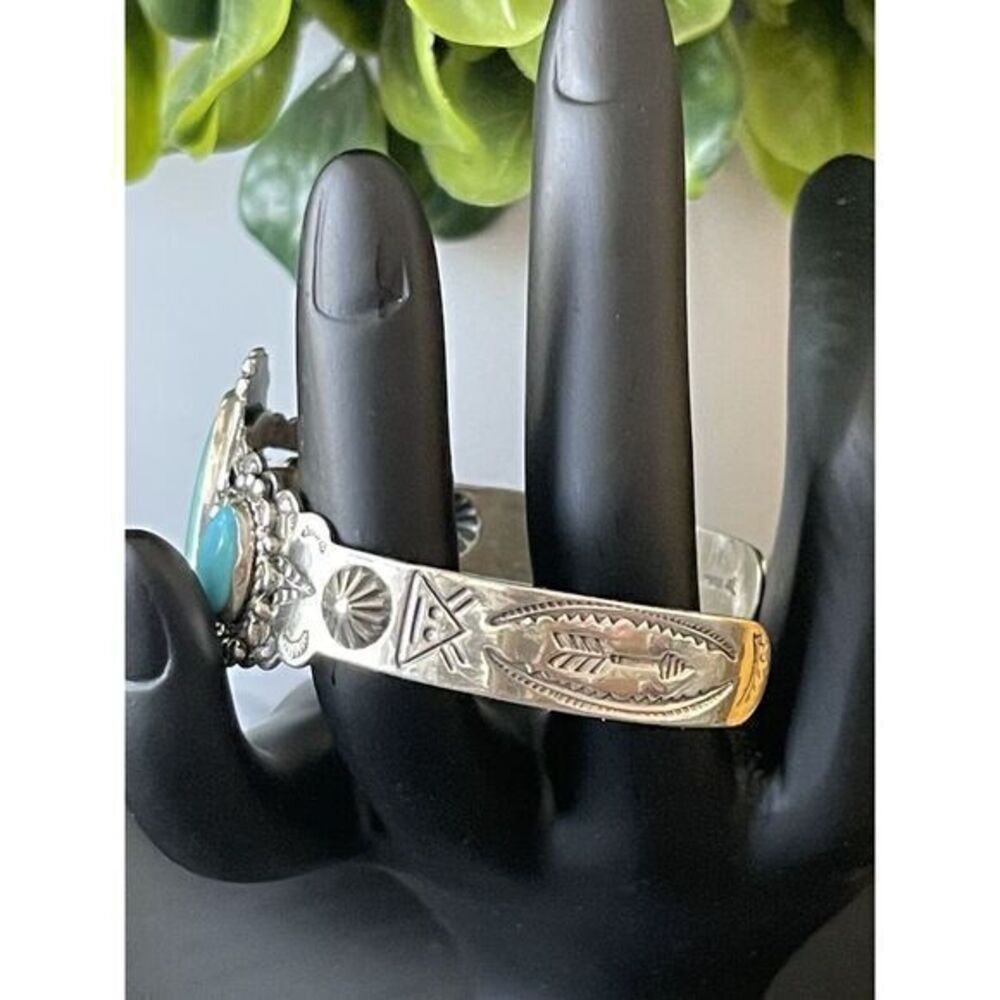 Vintage 1960's Bell Trading Post Sterling & Turquoise Cuff Bracelet - Picture 10 of 14